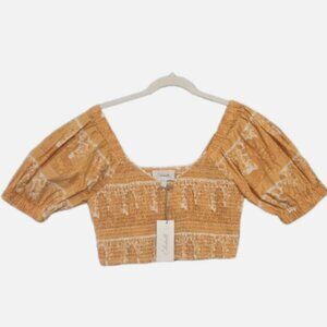 NWT Cleobella Women's Everly V-Neck Puff Sleeve Crop Coastal Boho Top M
